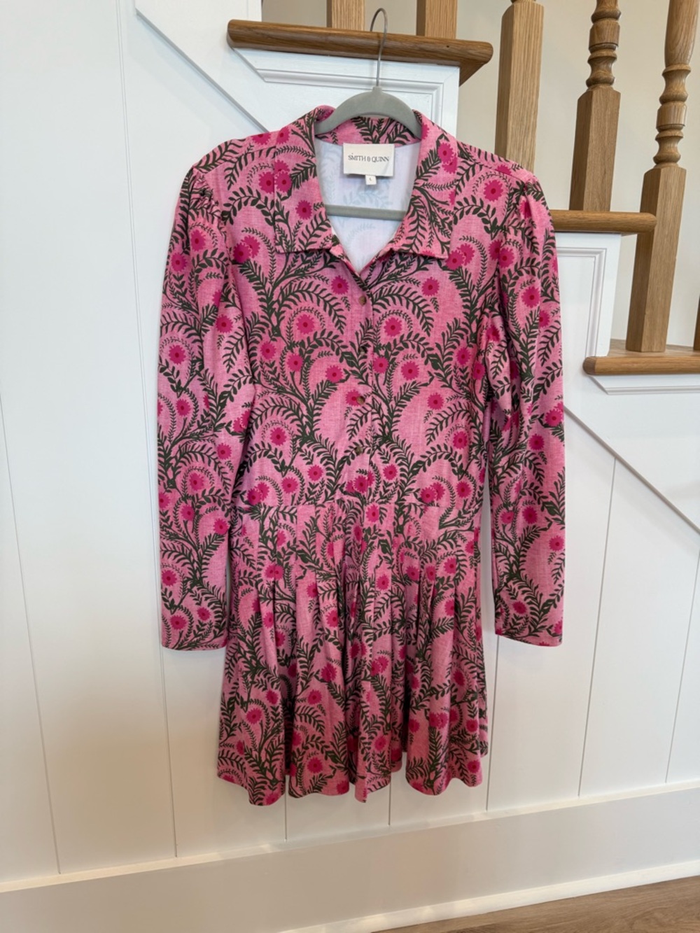 Smith & Quinn Edith Mini Dress in Rose Grove Pink Floral Long Sleeve Size large